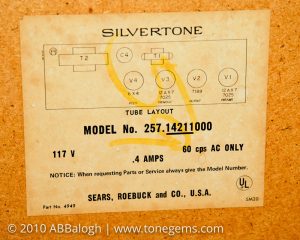 Sears 10XL Silvertone 1421 Label